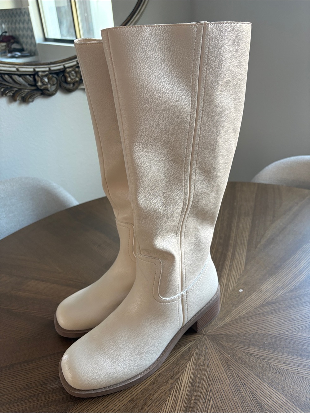 Seychelles Cream Knee-High Leather Block-Heel Boots